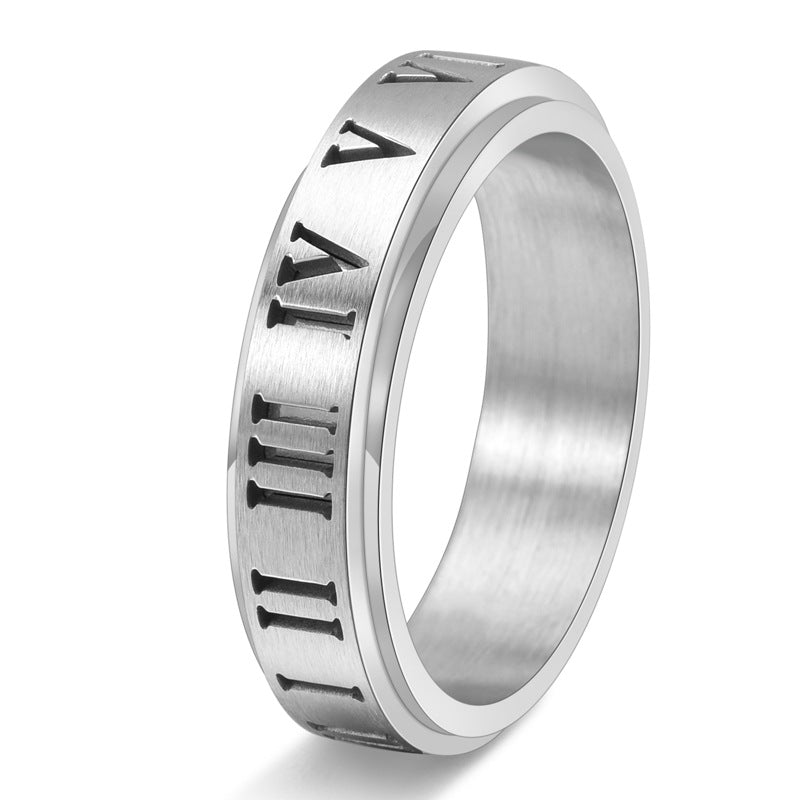 Roman Numeral Rotatable Ring Stainless Steel Unisex Jewelry