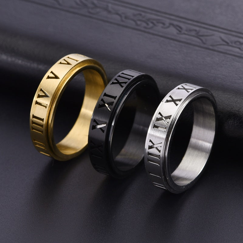 Roman Numeral Rotatable Ring Stainless Steel Unisex Jewelry