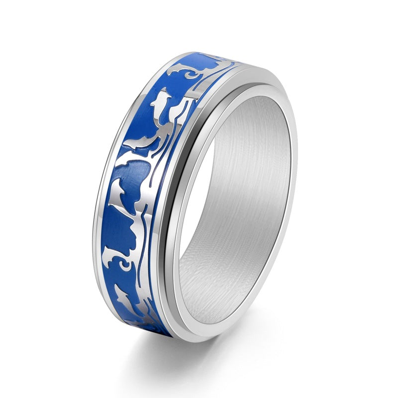 Ocean Dolphin Rotatable Titanium Steel Ring Men's Jewelry