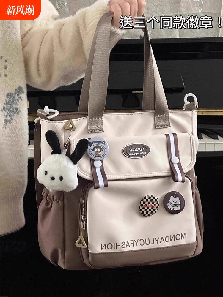Women's Oxford Cloth Student Tote Crossbody Handbag