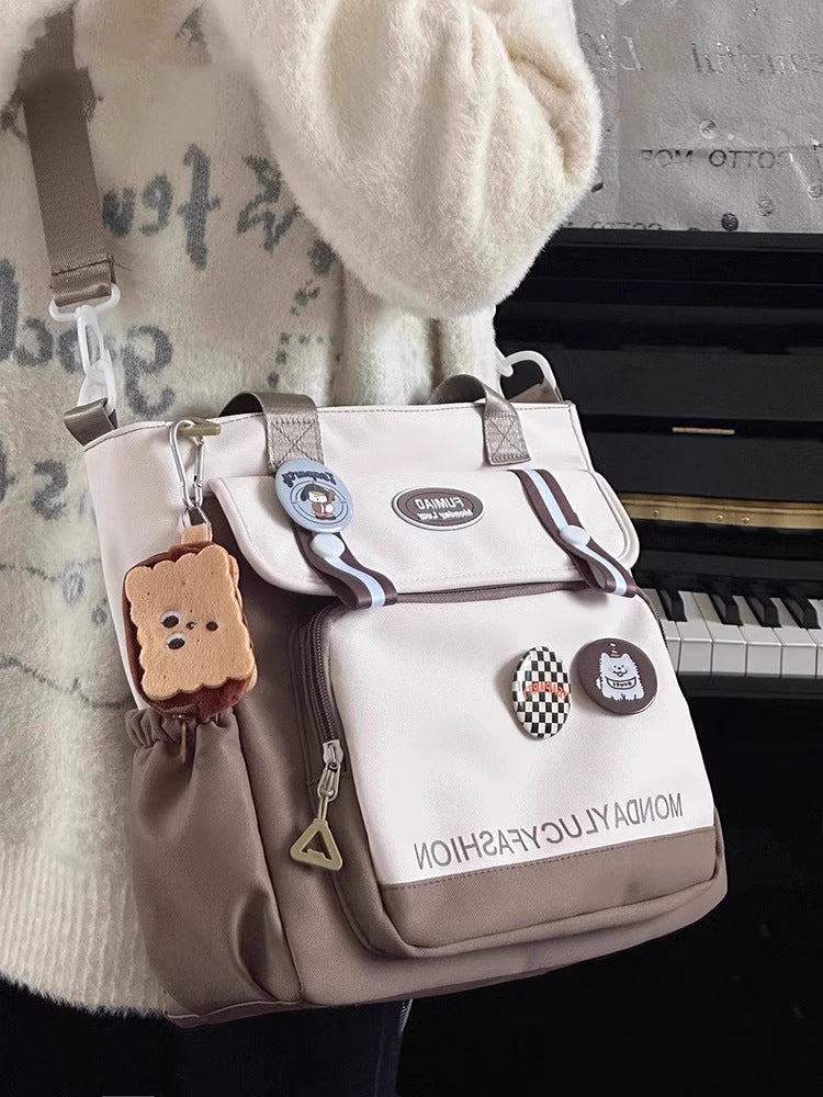 Women's Oxford Cloth Student Tote Crossbody Handbag