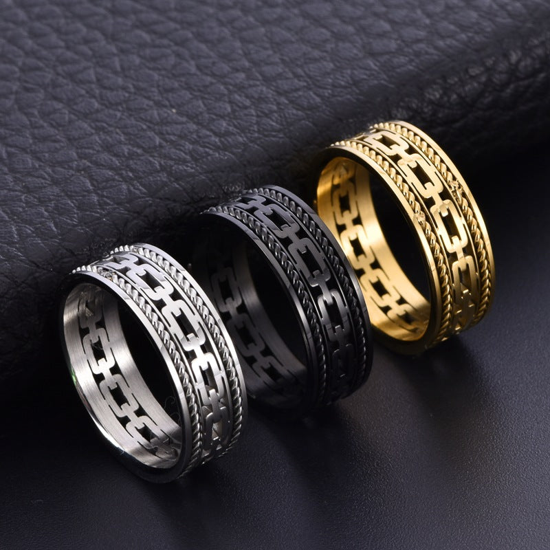 Double Wire Rope Cuban Titanium Steel Ring Unisex Jewelry