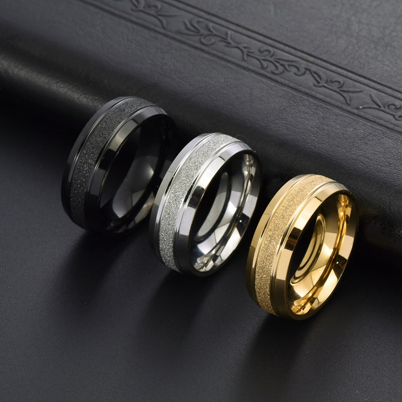 8MM Matte Titanium Steel Ring 18K Gold Tone Unisex Jewelry