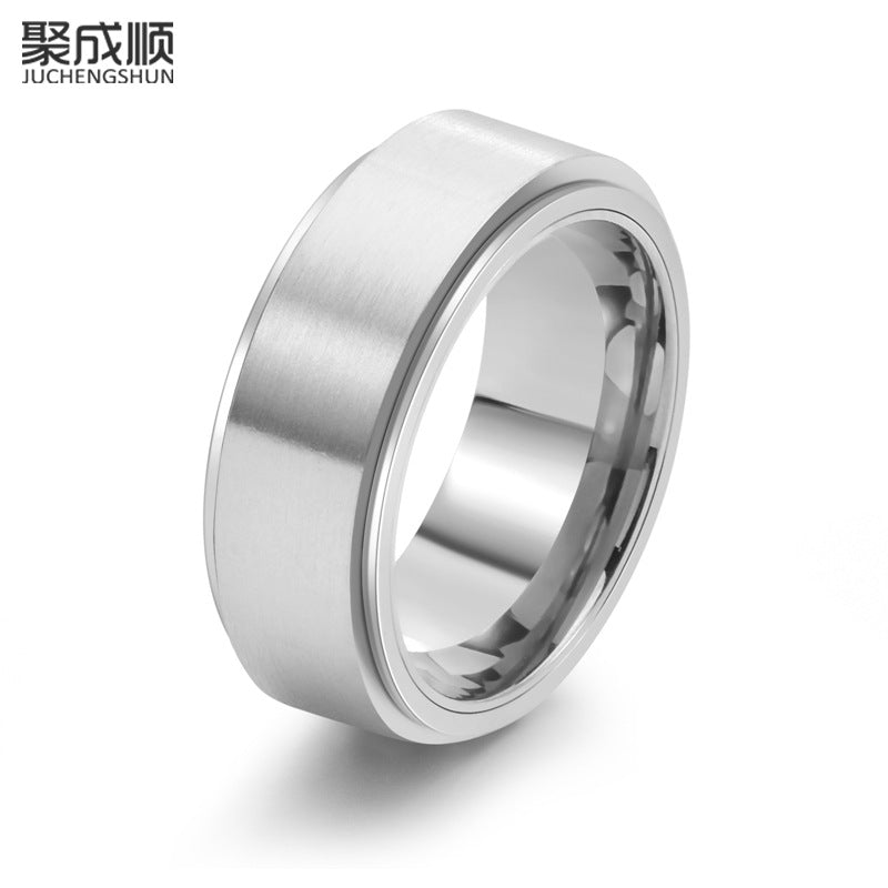 8MM Rotatable Brushed Titanium Steel Ring Men's Fashion Jewelry
