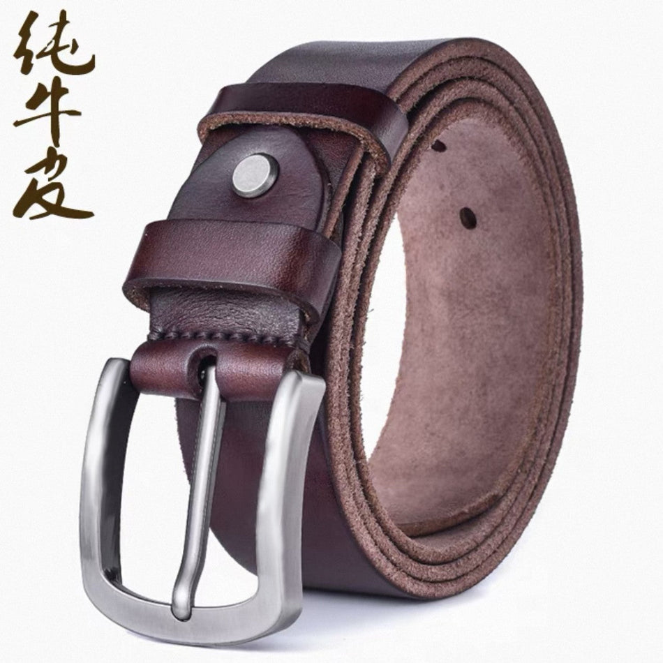 Men's Genuine Cowhide Leather Belt Classic Pin Buckle Waist Belt