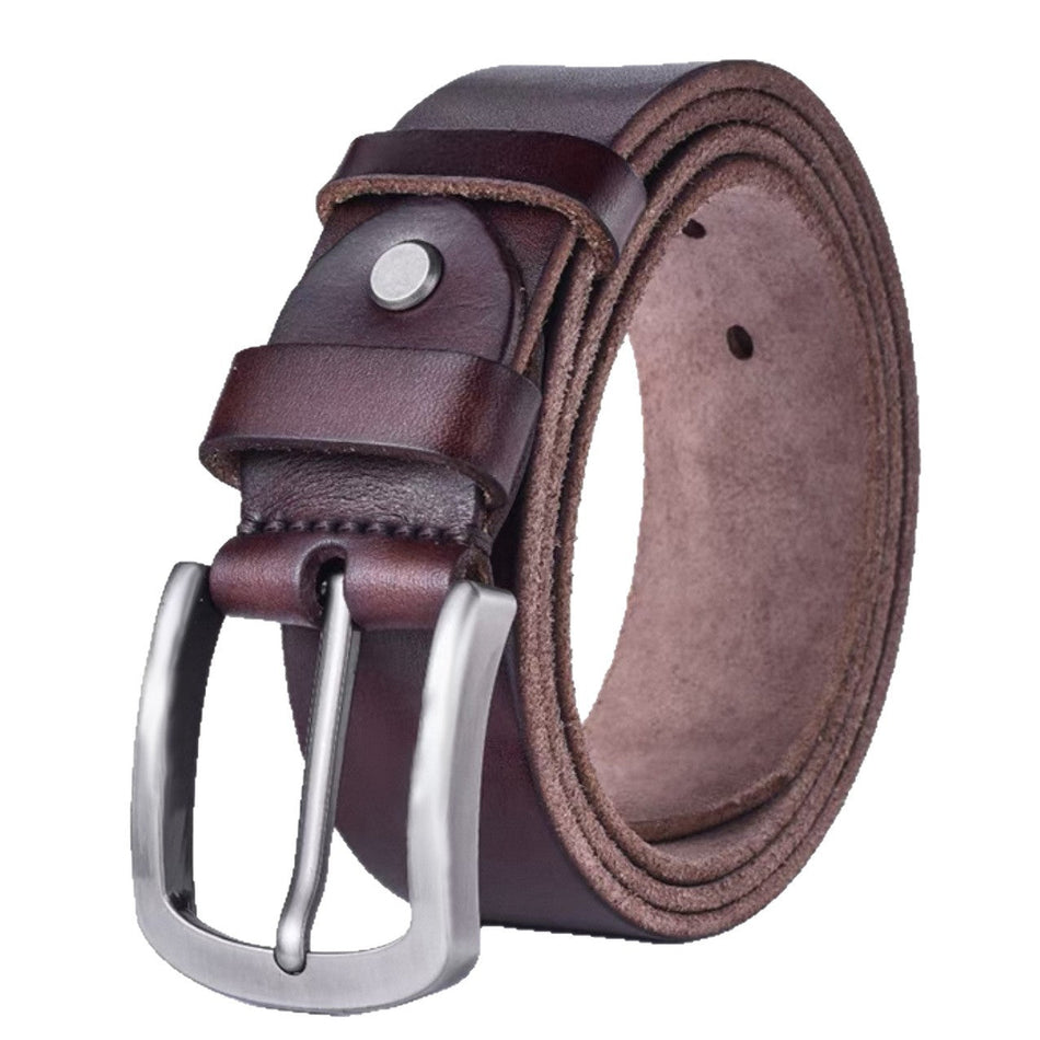 Men's Genuine Cowhide Leather Belt Classic Pin Buckle Waist Belt