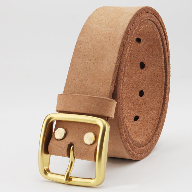 Men's Top Grain Cowhide Leather Pin Buckle Handmade Belt