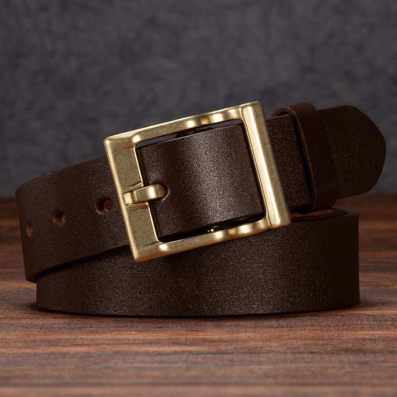 Men's Thick Genuine Cowhide Leather Pin Buckle Vintage Belt