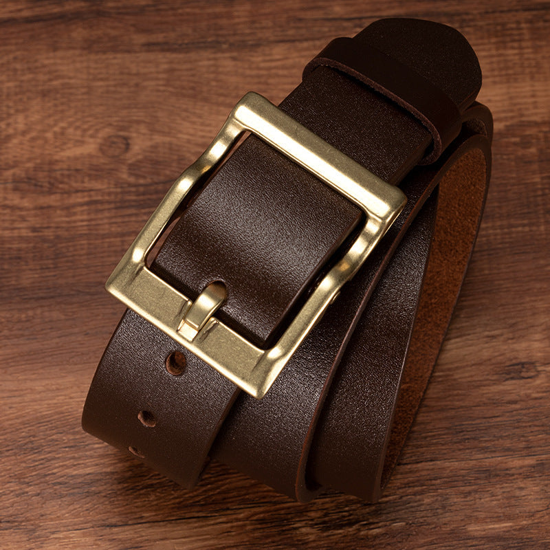 Men's Thick Genuine Cowhide Leather Pin Buckle Vintage Belt