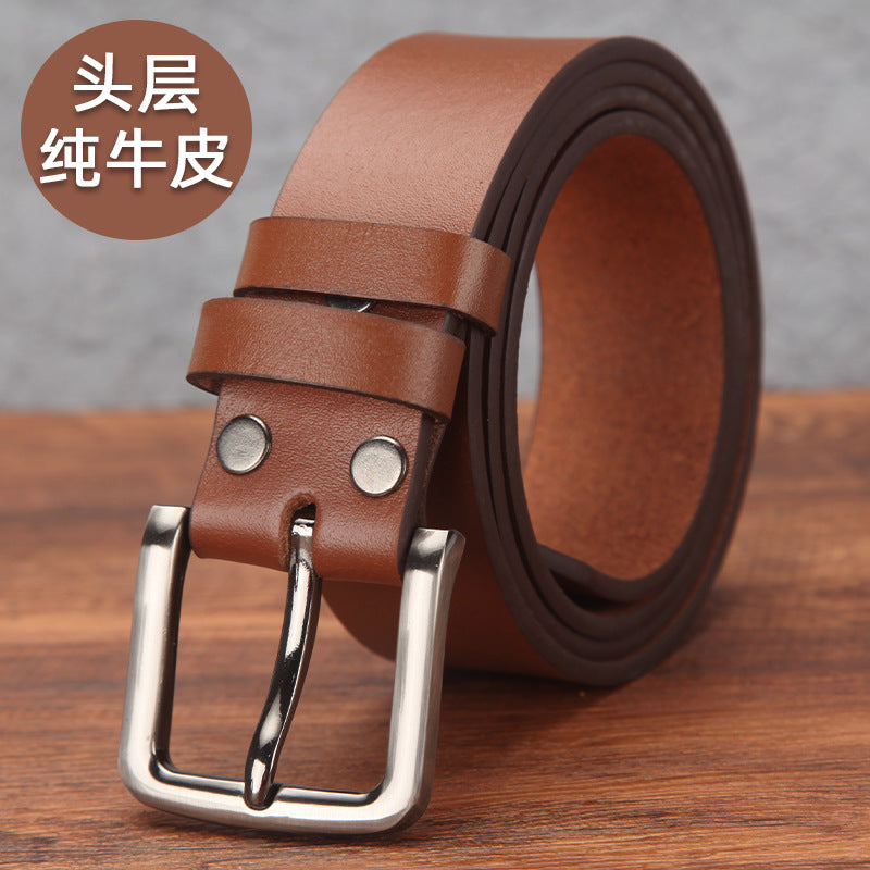 Men's Vegetable Tanned Cowhide Leather Pin Buckle Belt