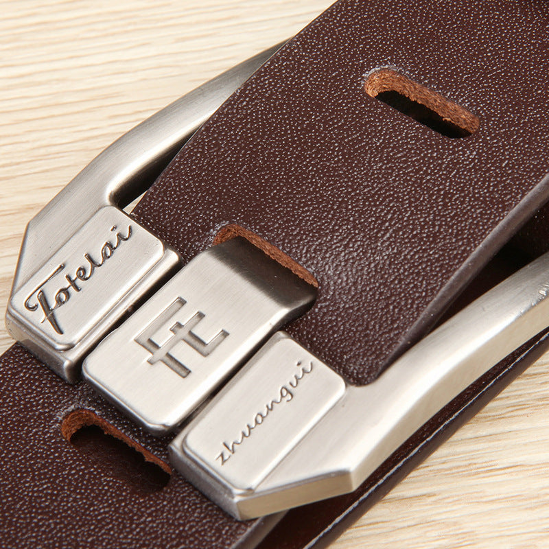 Men's Genuine Cowhide Leather Pin Buckle Casual Waist Belt