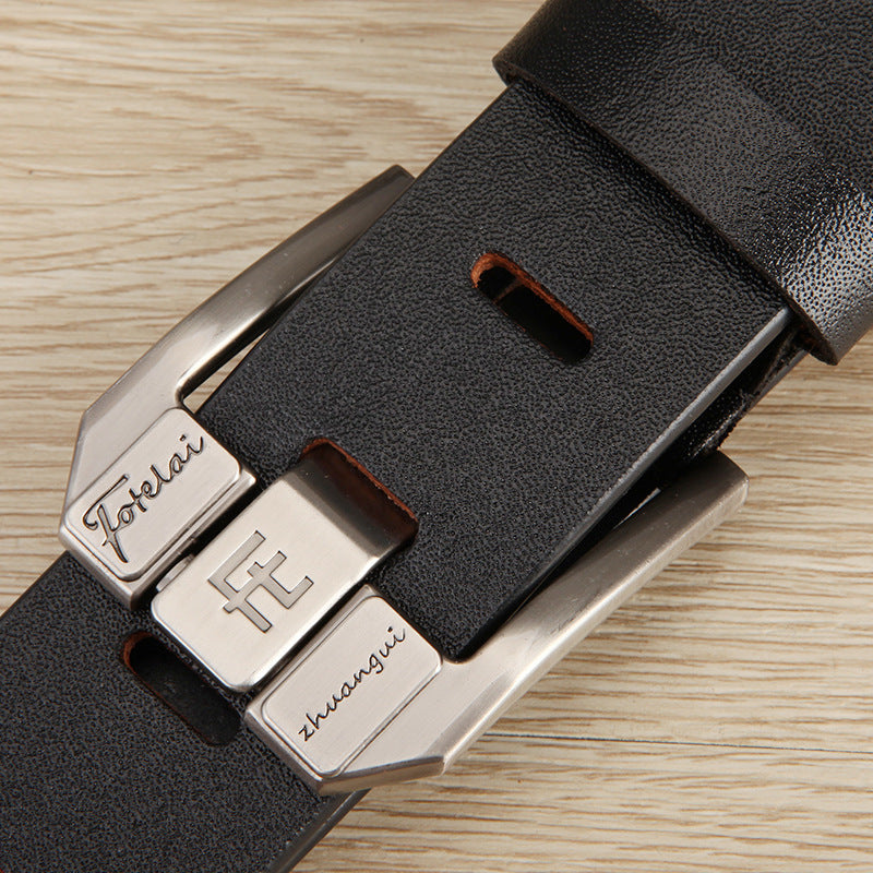 Men's Genuine Cowhide Leather Pin Buckle Casual Waist Belt