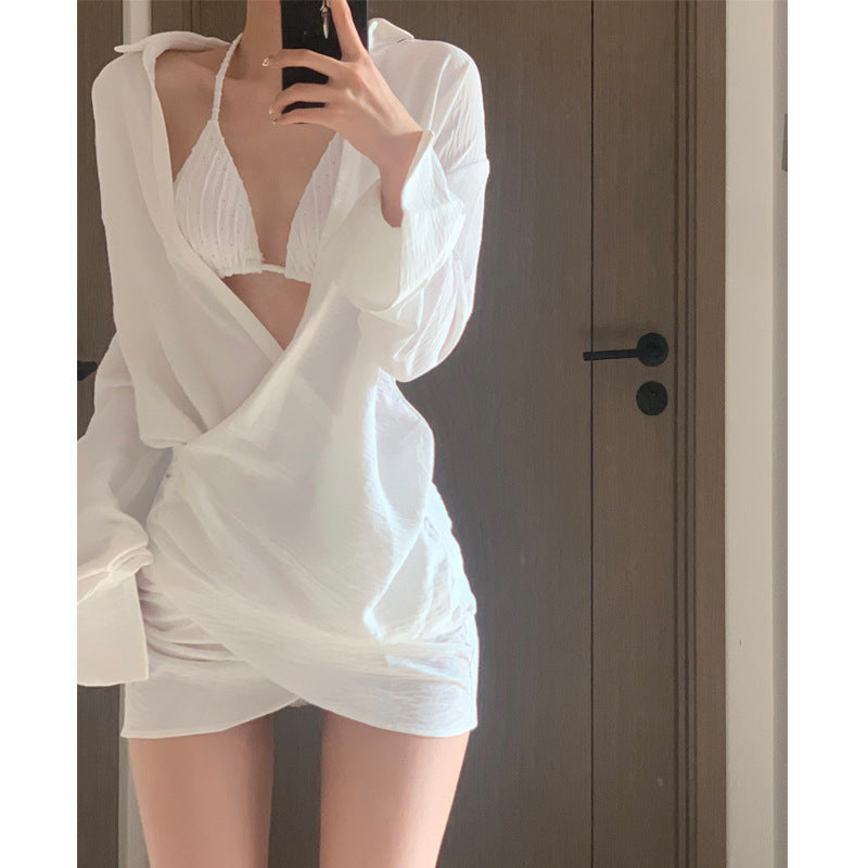 Women's Long Sleeve Bikini Set with Lightweight Beach Cover-Up