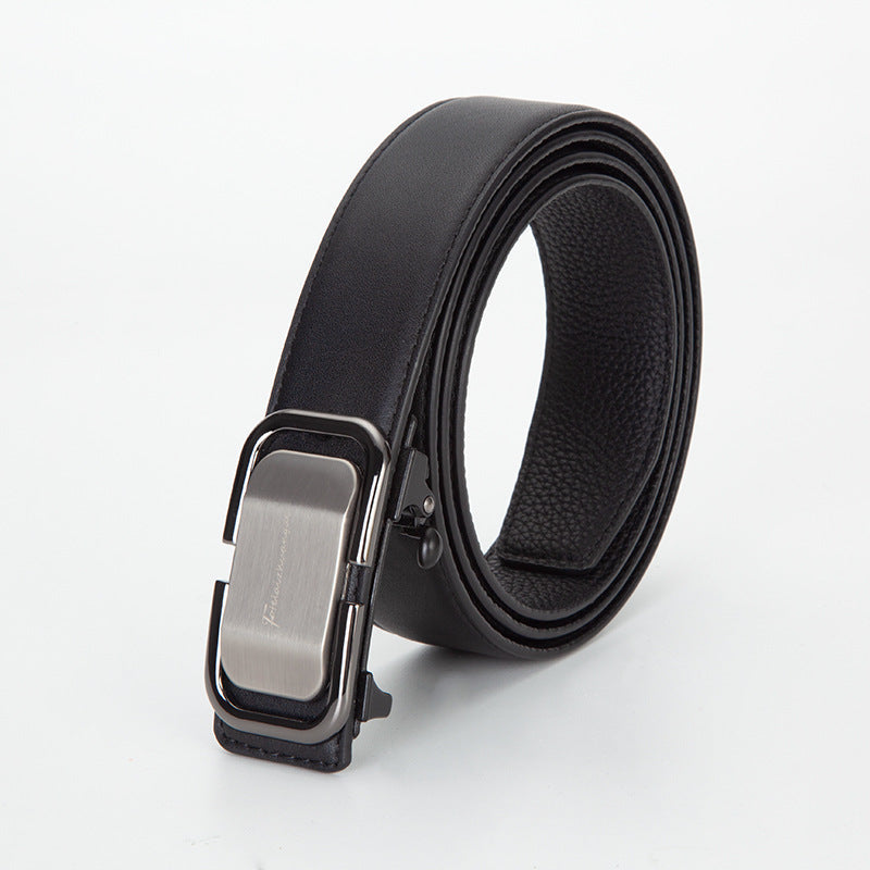 Men's Genuine Cowhide Leather Automatic Buckle Formal Belt