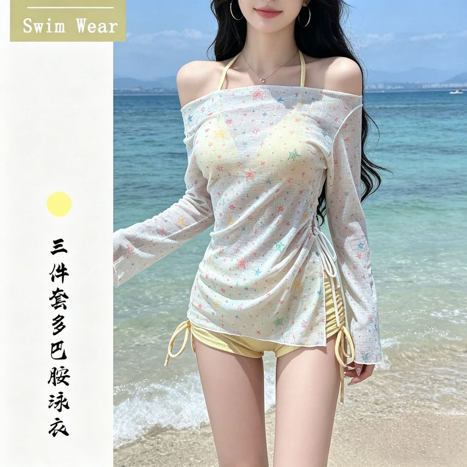 Women's Three-Piece Bikini Swimsuit Set with Beach Cover-Up