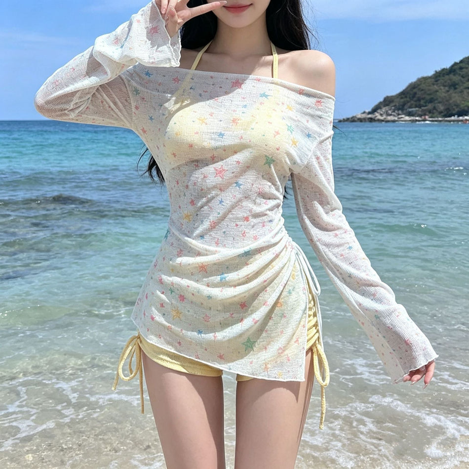 Women's Three-Piece Bikini Swimsuit Set with Beach Cover-Up