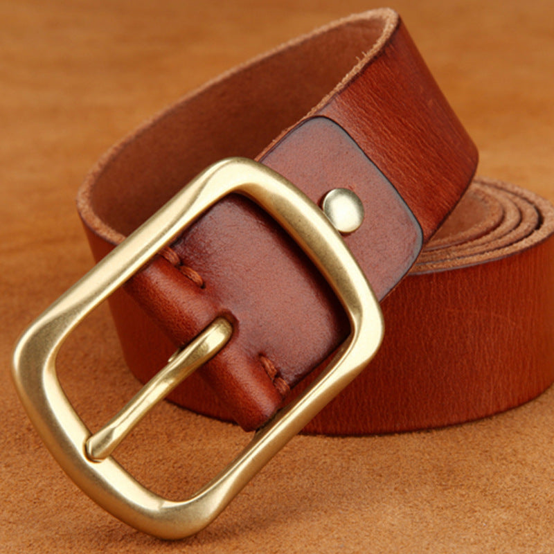 Men's Genuine Cowhide Leather Pure Copper Buckle Belt