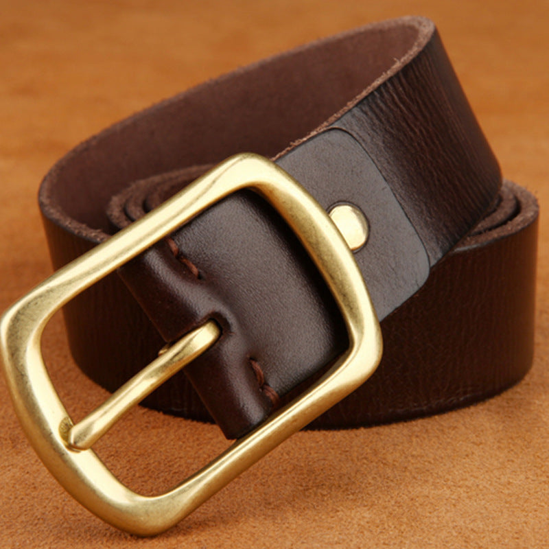 Men's Genuine Cowhide Leather Pure Copper Buckle Belt