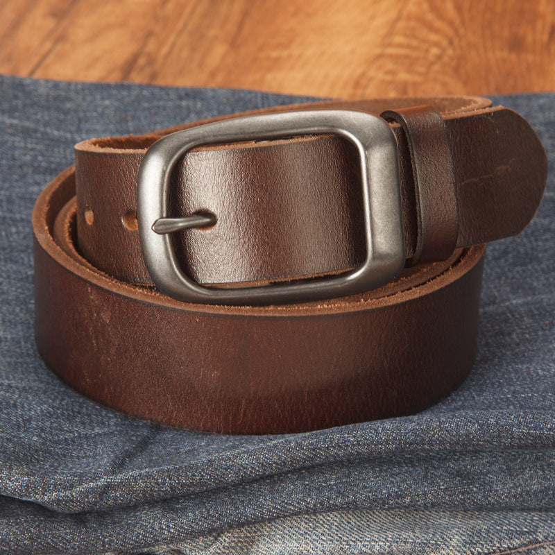 Men's Genuine Cowhide Leather Japanese Buckle Casual Jeans Belt