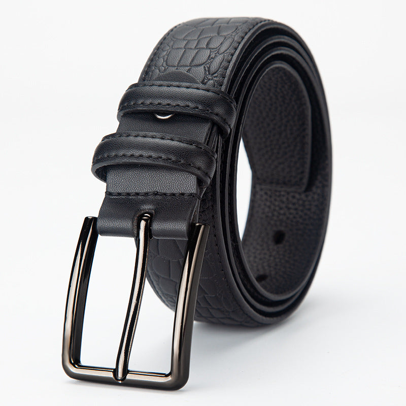 Men's Genuine Leather Embossed British Style Pin Buckle Belt