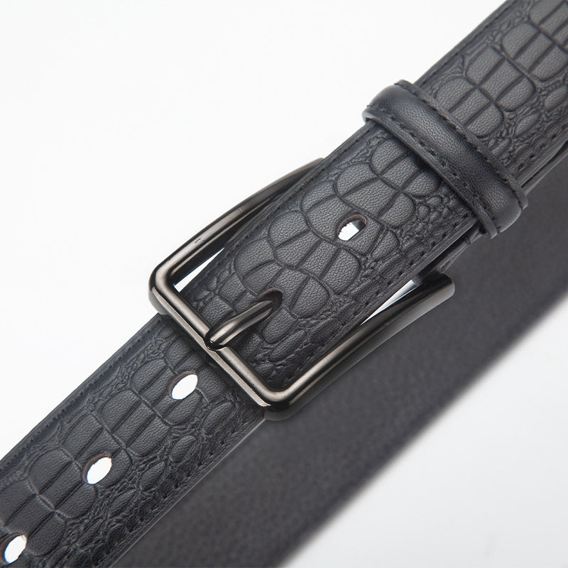 Men's Genuine Leather Embossed British Style Pin Buckle Belt