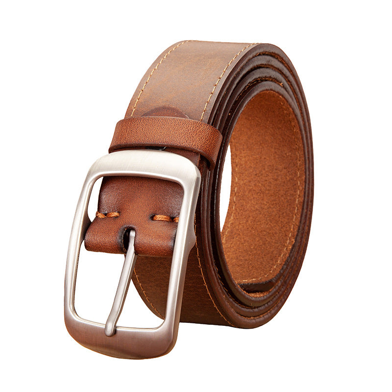 Men's Genuine Cowhide Leather Vintage Pin Buckle Belt
