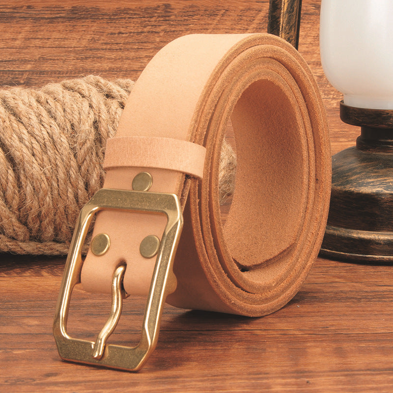 Men's Genuine Cowhide Leather Vintage Pin Buckle Belt
