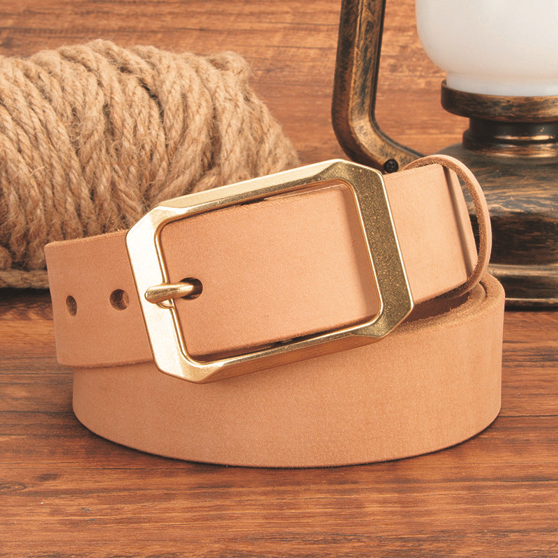 Men's Genuine Cowhide Leather Vintage Pin Buckle Belt