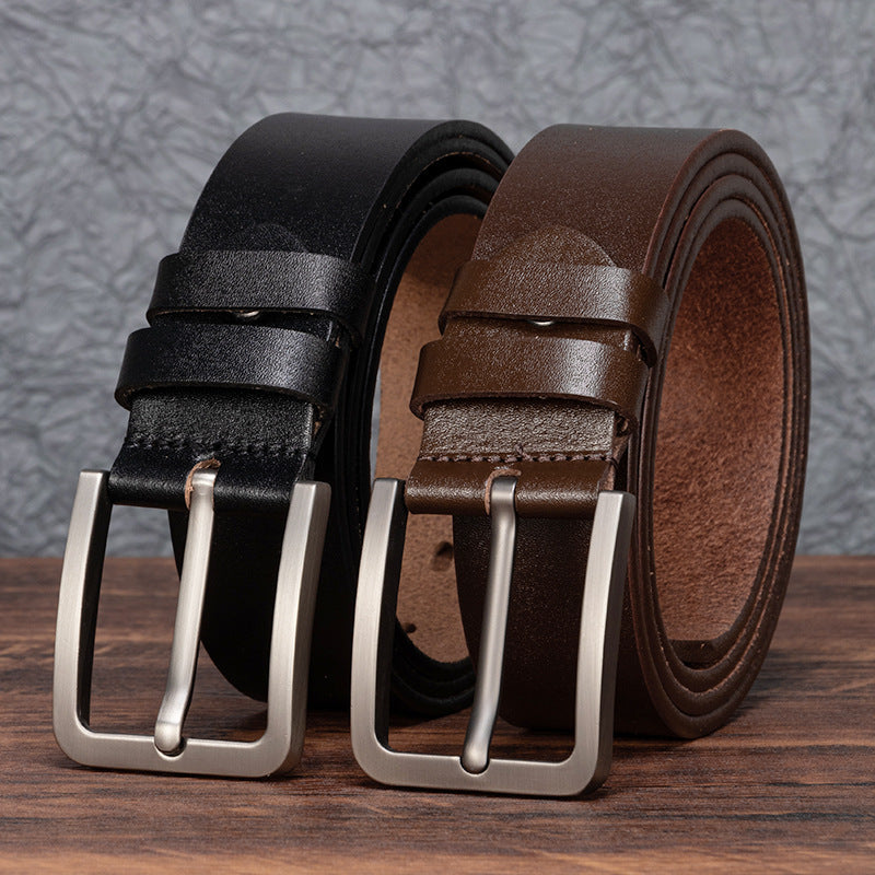 Men's Genuine Cowhide Leather Vintage Pin Buckle Belt