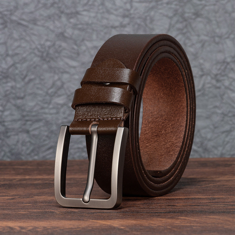 Men's Genuine Cowhide Leather Vintage Pin Buckle Belt
