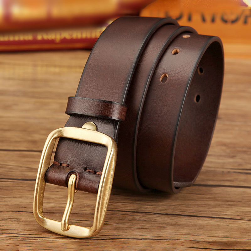 Men's Genuine Cowhide Leather Copper Buckle Casual Belt