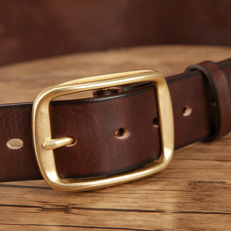 Men's Genuine Cowhide Leather Copper Buckle Casual Belt