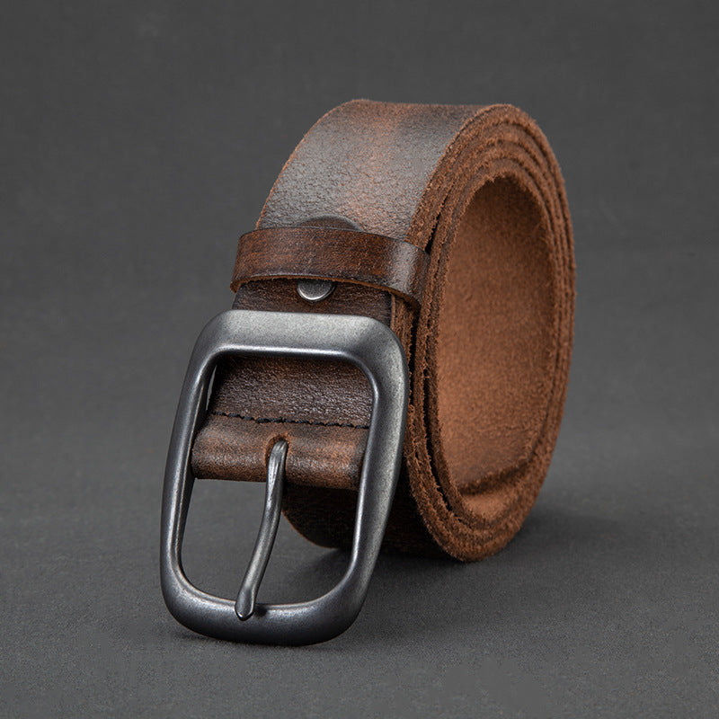 Men's Genuine Cowhide Leather Pin Buckle Retro Jeans Belt