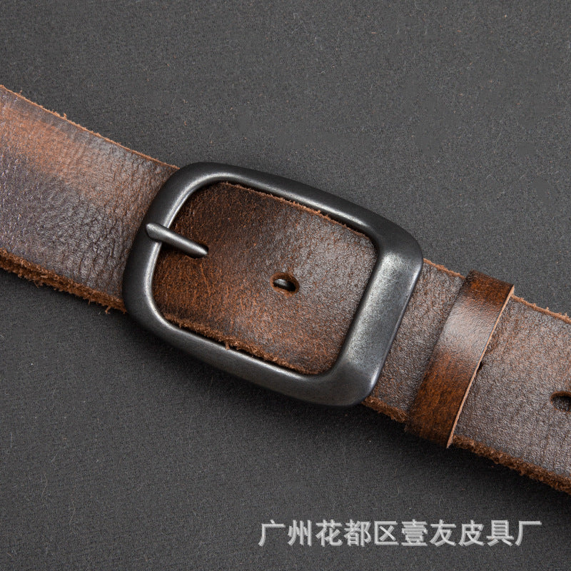 Men's Genuine Cowhide Leather Pin Buckle Retro Jeans Belt