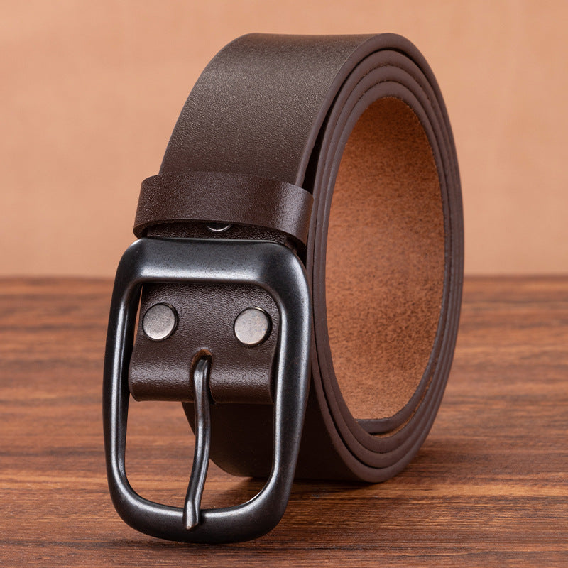 Men's Genuine Cowhide Leather Retro Pin Buckle Jeans Belt