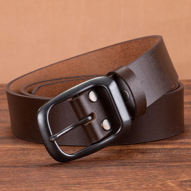 Men's Genuine Cowhide Leather Retro Pin Buckle Jeans Belt