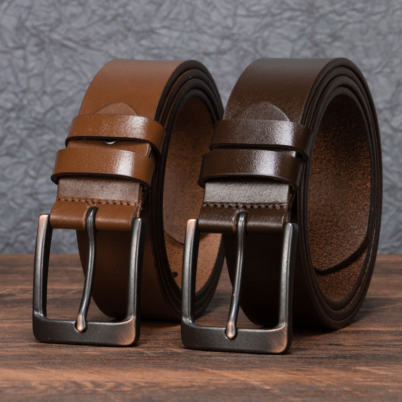 Men's Genuine Cowhide Leather Retro Buckle Casual Trouser Belt