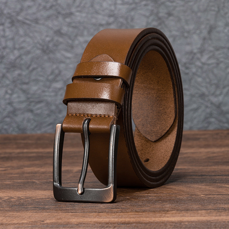 Men's Genuine Cowhide Leather Retro Buckle Casual Trouser Belt