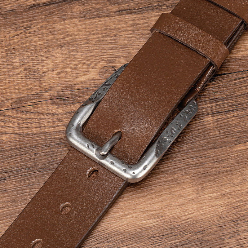 Men's Genuine Cowhide Leather Vintage Carved Casual Belt