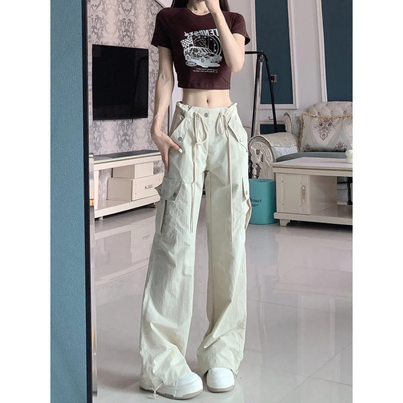 Women's Wide Leg Drawstring Casual Pants with Utility Pockets