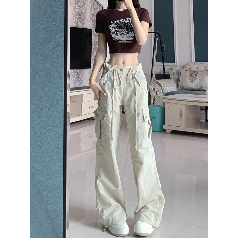 Women's Wide Leg Drawstring Casual Pants with Utility Pockets