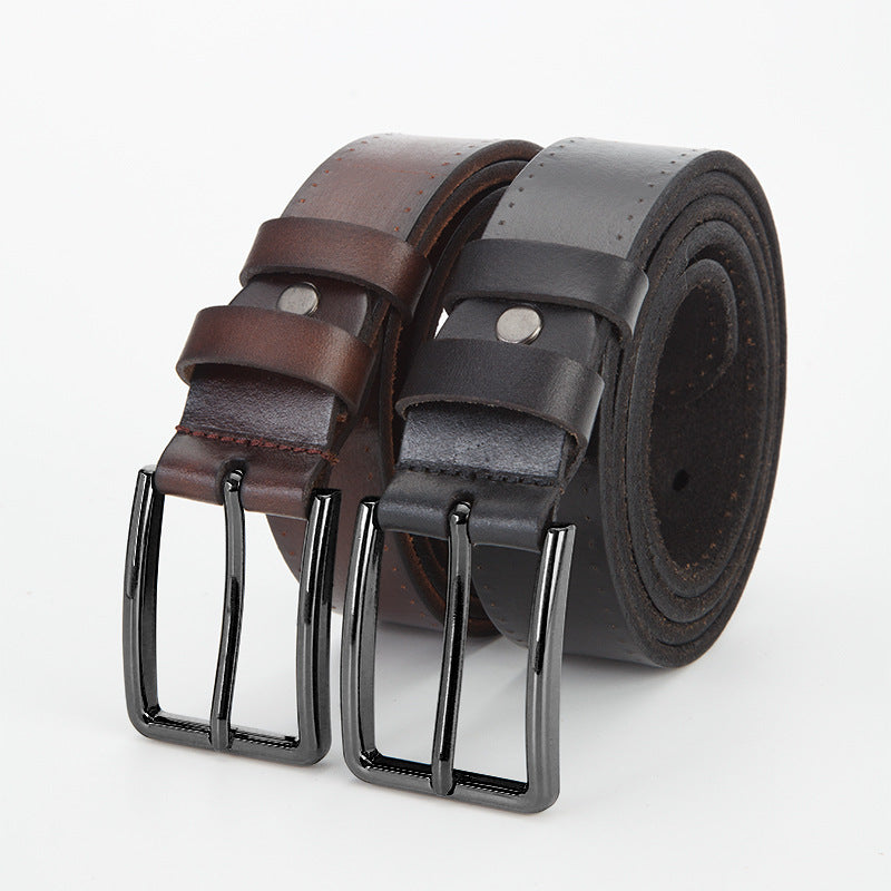 Men's Genuine Cowhide Leather Alloy Pin Buckle Handmade Belt