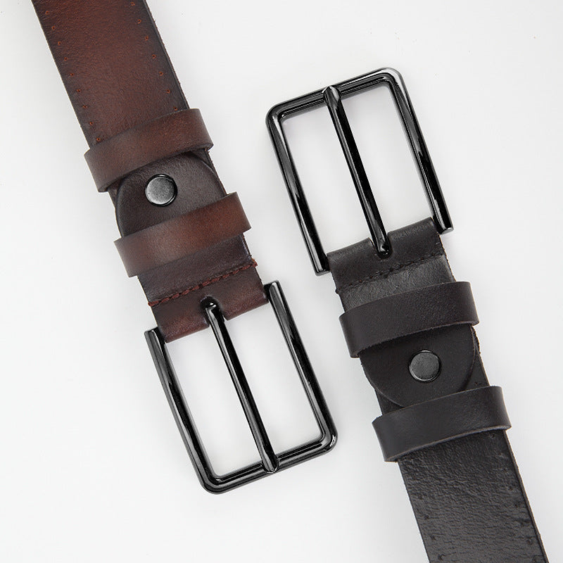 Men's Genuine Cowhide Leather Alloy Pin Buckle Handmade Belt