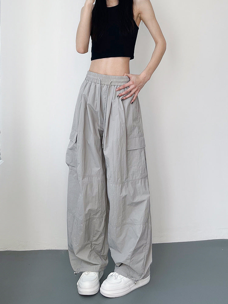 Women's Plus Size Wide Leg Cargo Pants with Drawstring Waist