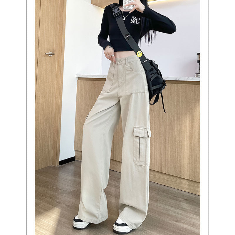 Women's High Waist Wide Leg Denim Jeans with Utility Pockets