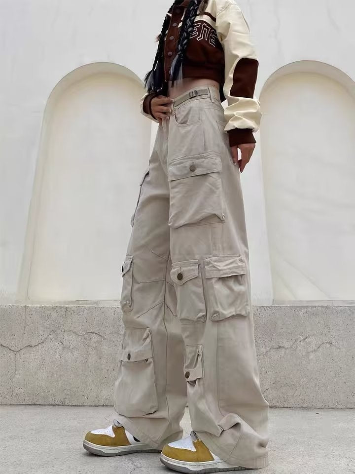 Women's High Waist Straight Leg Cargo Pants with Pockets