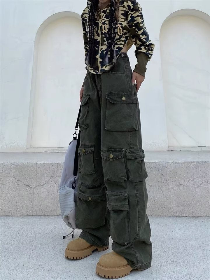 Women's High Waist Straight Leg Cargo Pants with Pockets