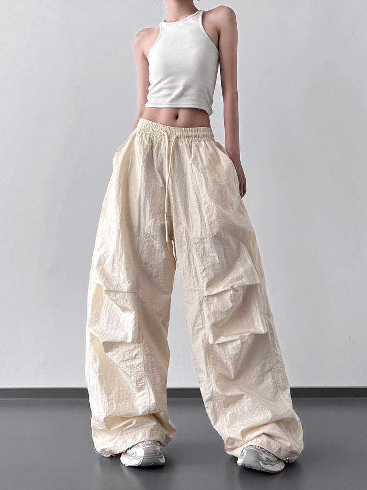 Women's High Waist Wide Leg Cargo Pants with Pleated Detail