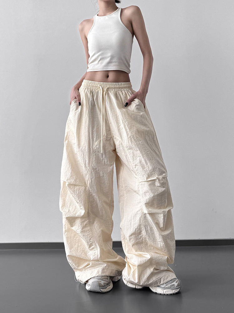 Women's High Waist Wide Leg Cargo Pants with Pleated Detail