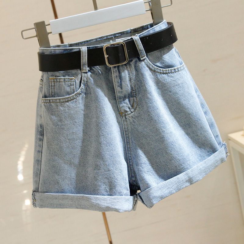 Women's High Waist Rolled Hem A-Line Denim Shorts